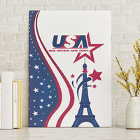 USA Eiffel Tower canvas wall art front view with blue flag stars, red stripes, Eiffel Tower