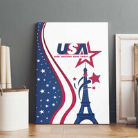 USA Eiffel Tower canvas wall art with star and flag stripes graphic in blue and red