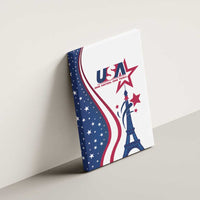 USA Eiffel Tower canvas wall art with USA logo, stars, and Eiffel Tower figure