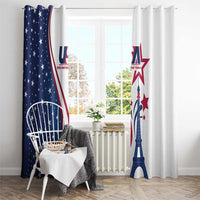Two-panel window curtain set with US flag stars and Eiffel Tower graphic on navy/white