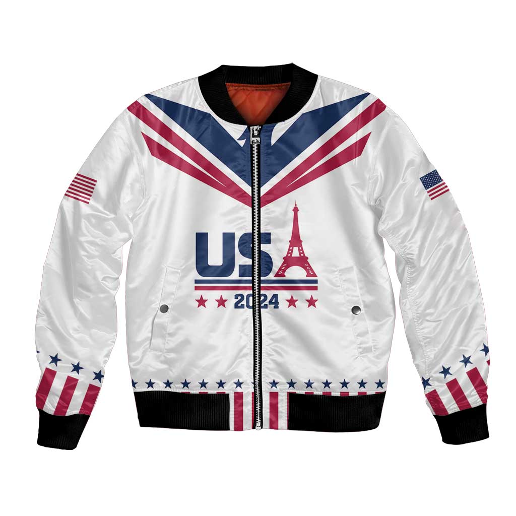 Custom USA 2024 Eiffel Tower Bomber Jacket United States Summer Sport - Wonder Print Shop