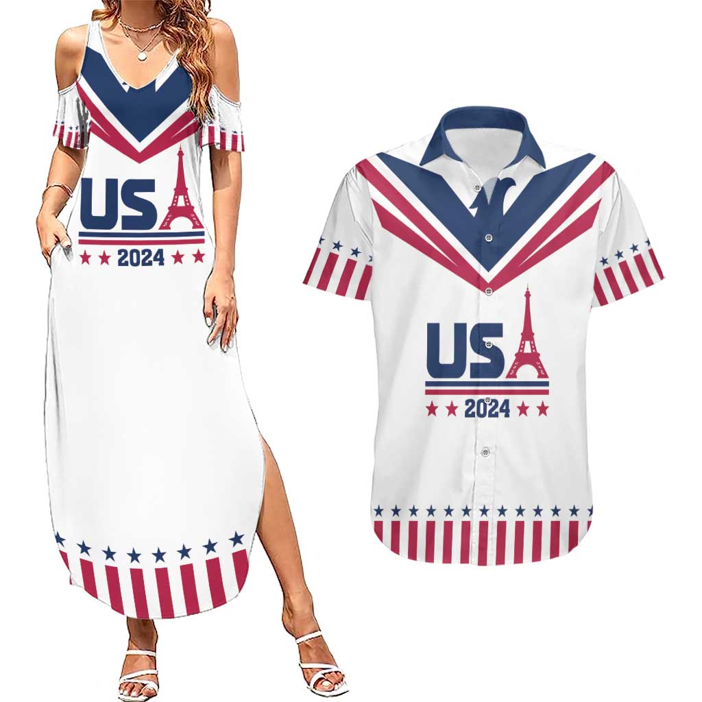 Custom USA 2024 Eiffel Tower Couples Matching Summer Maxi Dress and Hawaiian Shirt United States Summer Sport - Wonder Print Shop