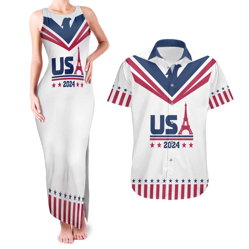 Custom USA 2024 Eiffel Tower Couples Matching Tank Maxi Dress and Hawaiian Shirt United States Summer Sport - Wonder Print Shop