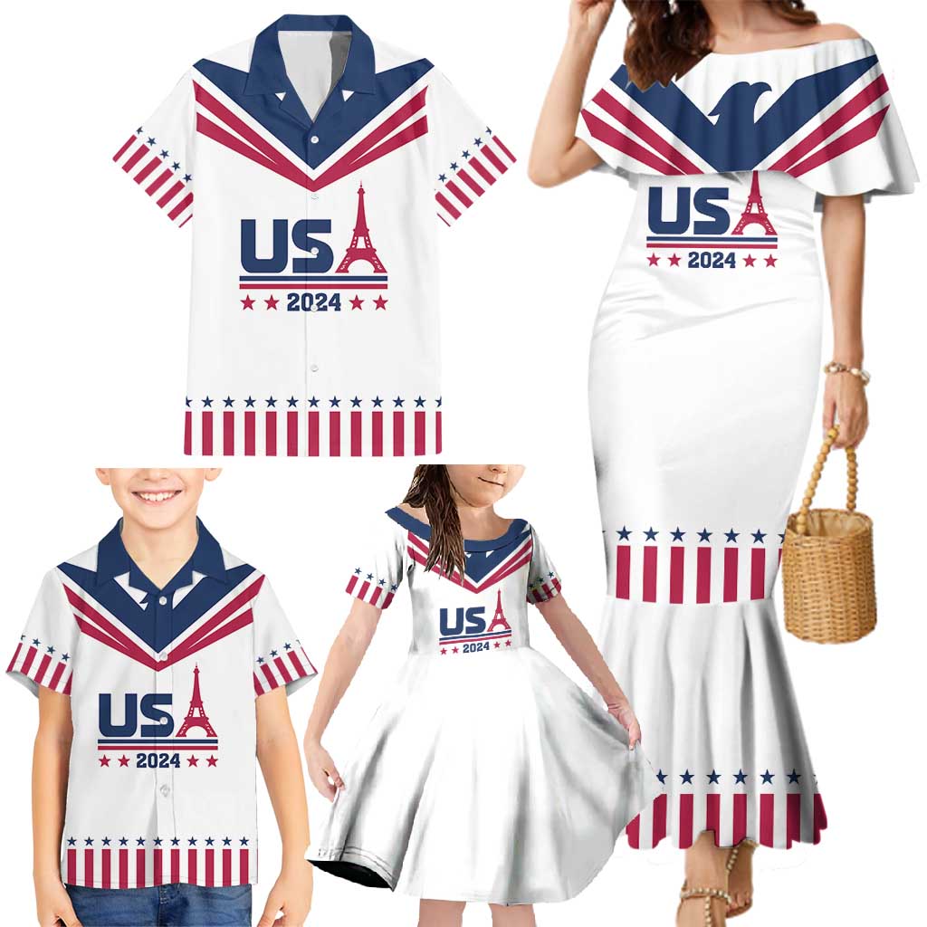 Custom USA 2024 Eiffel Tower Family Matching Mermaid Dress and Hawaiian Shirt United States Summer Sport - Wonder Print Shop