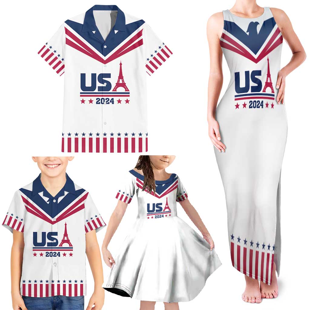 Custom USA 2024 Eiffel Tower Family Matching Tank Maxi Dress and Hawaiian Shirt United States Summer Sport - Wonder Print Shop