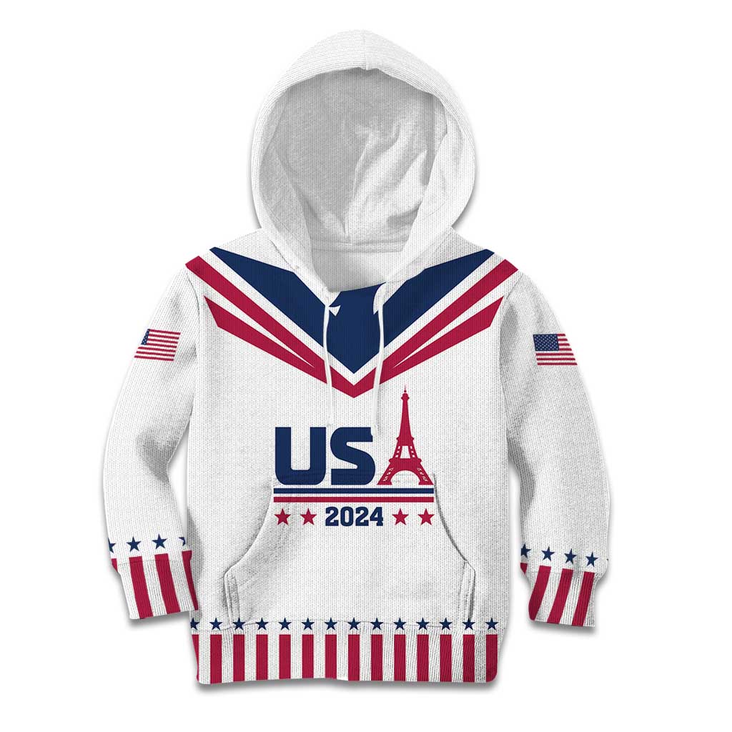 Custom USA 2024 Eiffel Tower Kid Hoodie United States Summer Sport - Wonder Print Shop