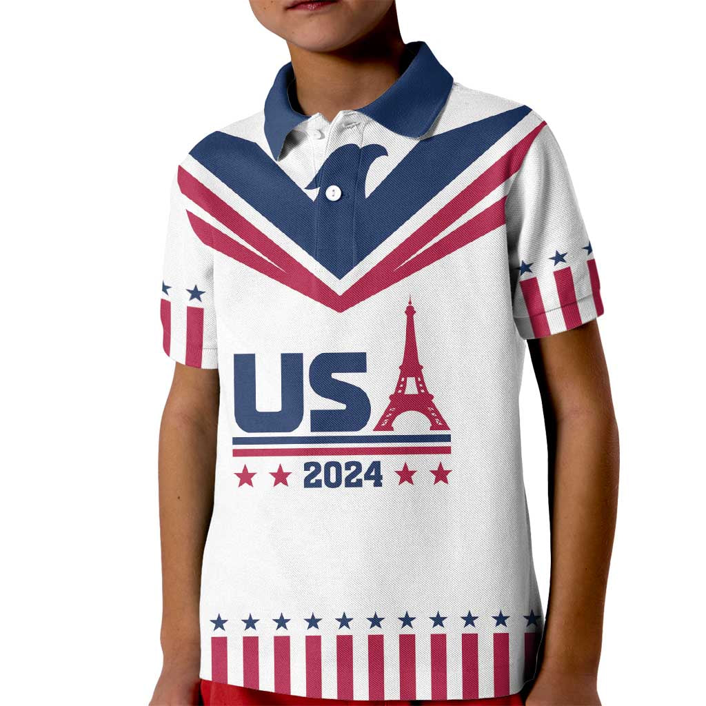 Custom USA 2024 Eiffel Tower Kid Polo Shirt United States Summer Sport - Wonder Print Shop