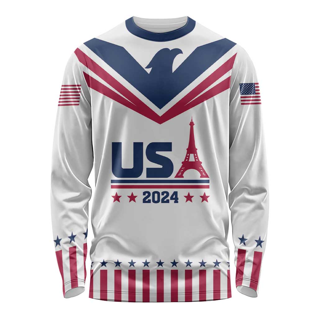 Custom USA 2024 Eiffel Tower Long Sleeve Shirt United States Summer Sport - Wonder Print Shop