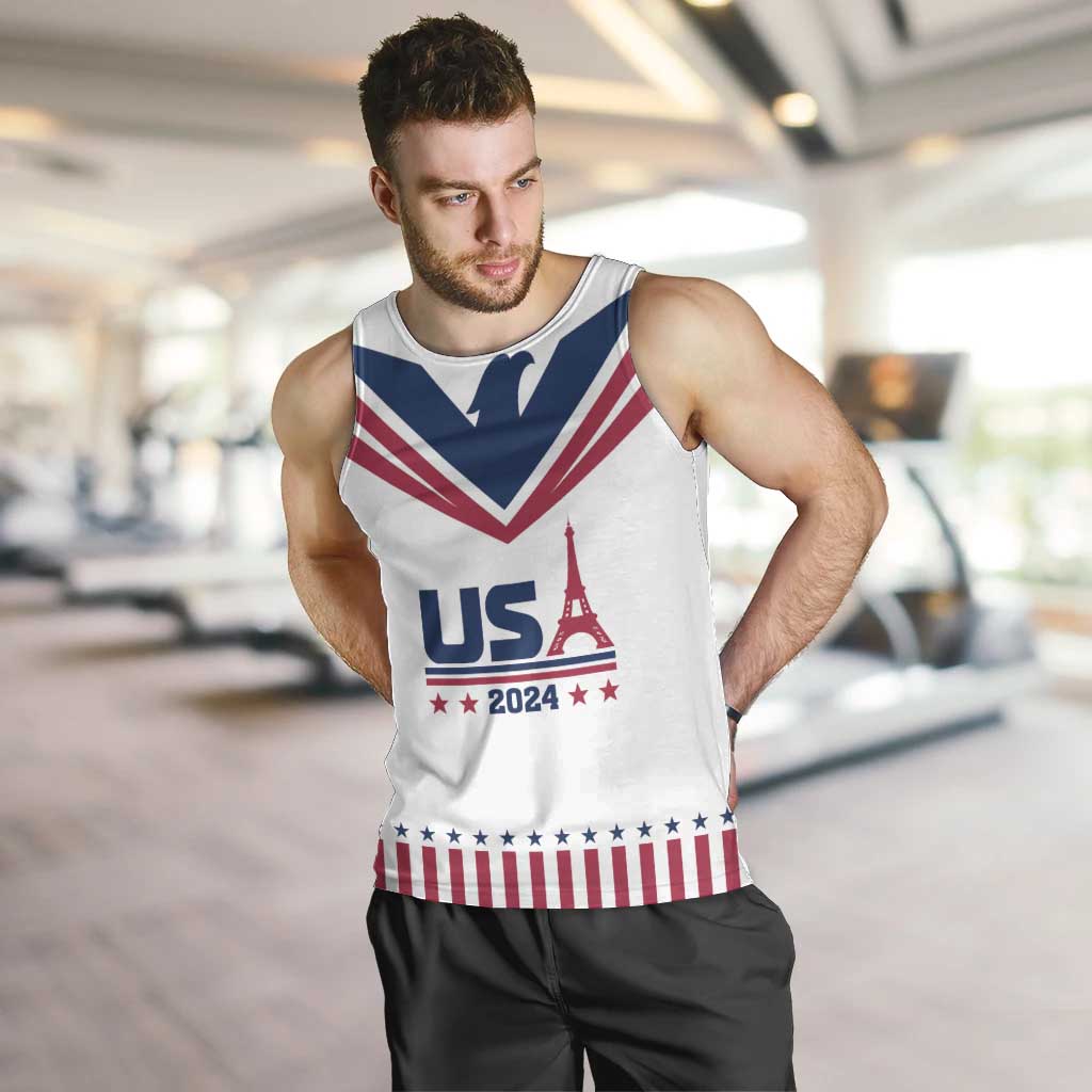 Custom USA 2024 Eiffel Tower Men Tank Top United States Summer Sport - Wonder Print Shop