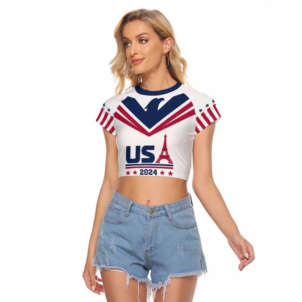 Custom USA 2024 Eiffel Tower Raglan Cropped T Shirt United States Summer Sport - Wonder Print Shop