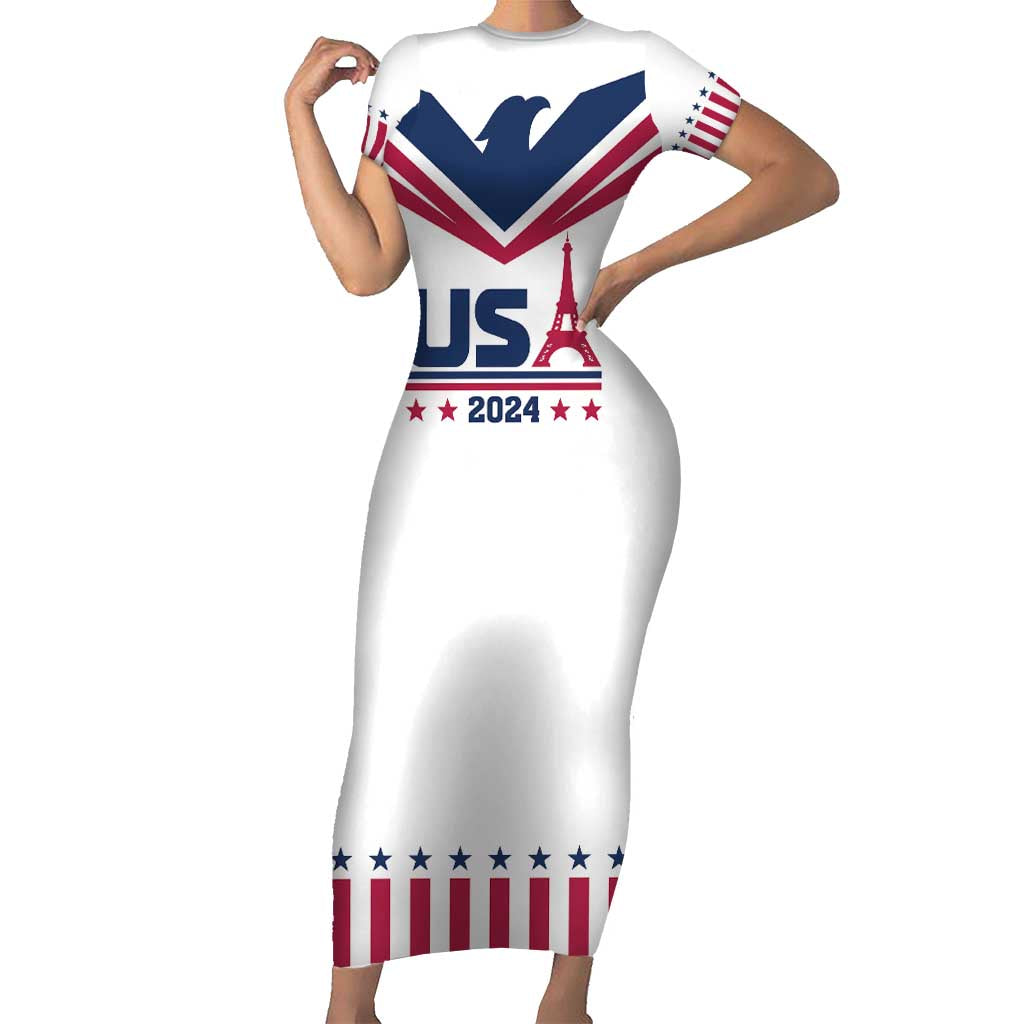 Custom USA 2024 Eiffel Tower Short Sleeve Bodycon Dress United States Summer Sport - Wonder Print Shop