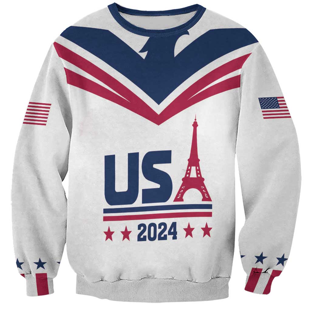 Custom USA 2024 Eiffel Tower Sweatshirt United States Summer Sport - Wonder Print Shop