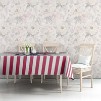 Red striped tablecloth with Eiffel Tower and blue star details