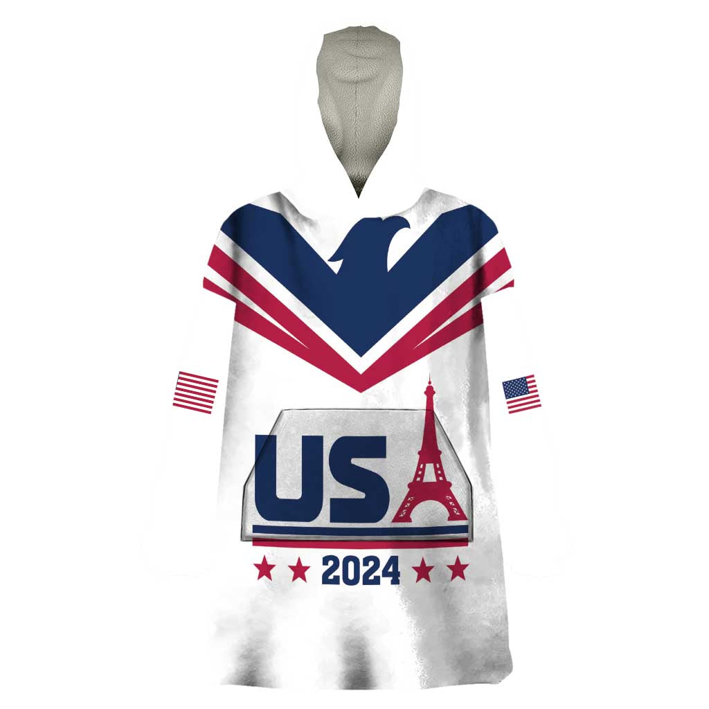 Custom USA 2024 Eiffel Tower Wearable Blanket Hoodie United States Summer Sport - Wonder Print Shop