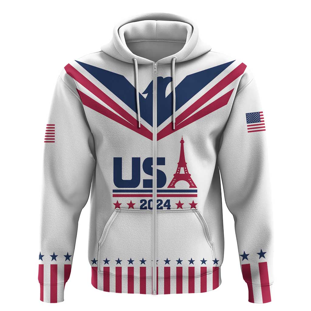 Custom USA 2024 Eiffel Tower Zip Hoodie United States Summer Sport - Wonder Print Shop