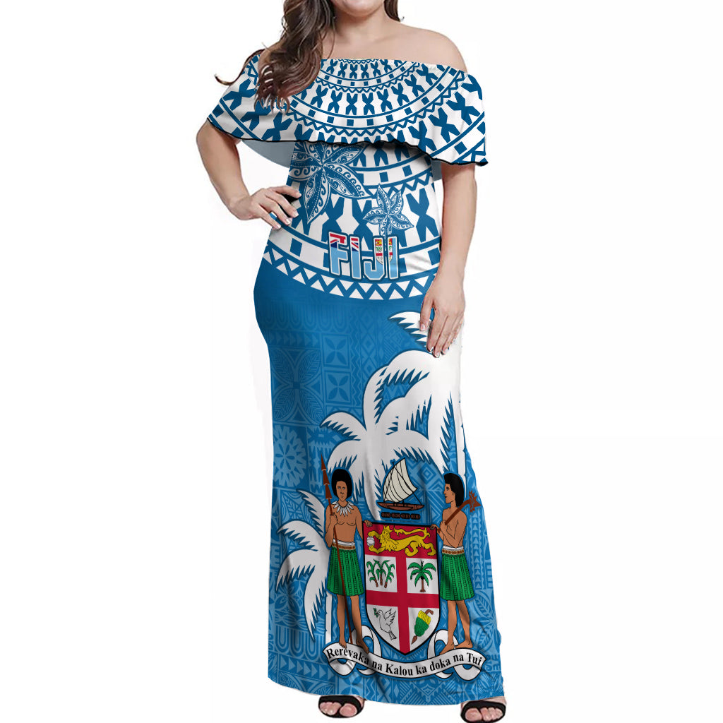 Personalised Fiji Off Shoulder Maxi Dress Bula Fijian Tapa Pattern - Wonder Print Shop