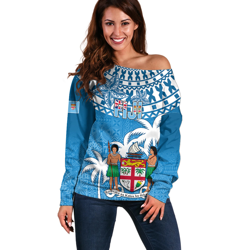 Personalised Fiji Off Shoulder Sweater Bula Fijian Tapa Pattern - Wonder Print Shop