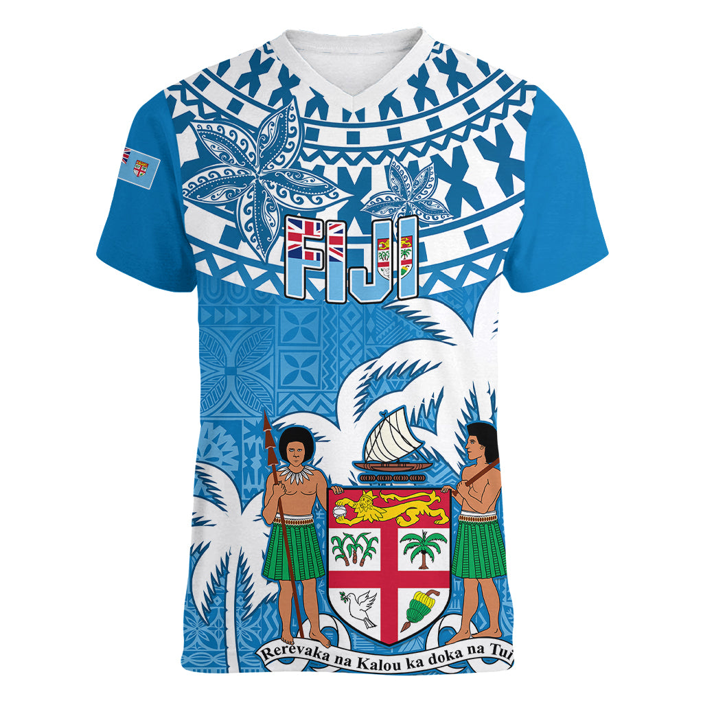 Personalised Fiji Women V Neck T Shirt Bula Fijian Tapa Pattern - Wonder Print Shop