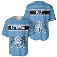 Light blue baseball jerseys, front and back views, BOTSWANA and PULA crest graphics