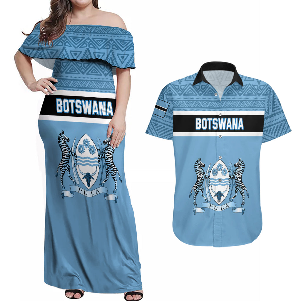 Botswana Couples Matching Off Shoulder Maxi Dress and Hawaiian Shirt Tswana Pula African Pattern - Wonder Print Shop