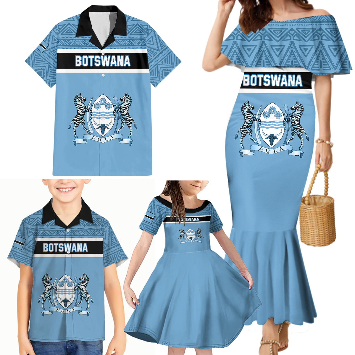 Botswana Family Matching Mermaid Dress and Hawaiian Shirt Tswana Pula African Pattern - Wonder Print Shop