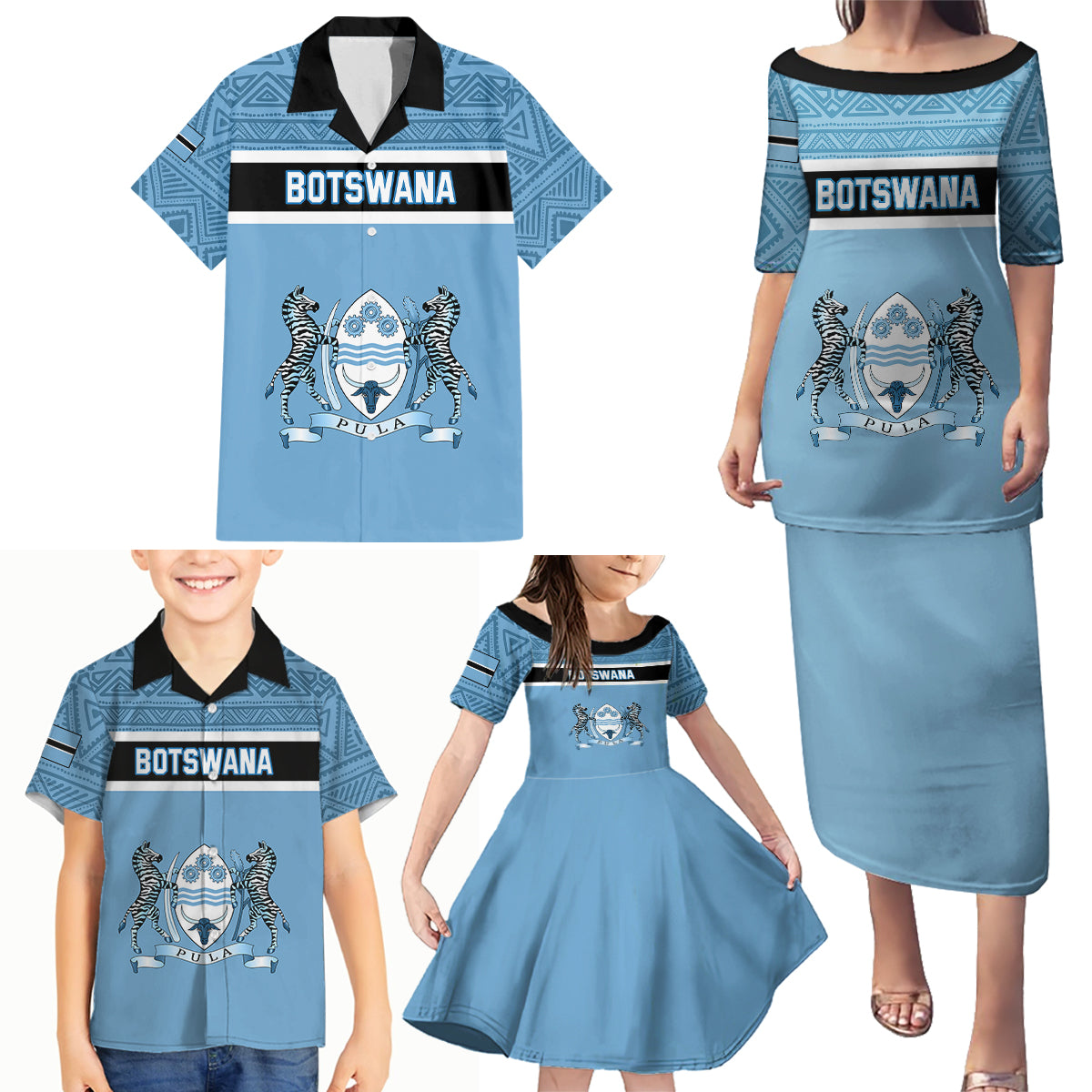 Botswana Family Matching Puletasi Dress and Hawaiian Shirt Tswana Pula African Pattern - Wonder Print Shop