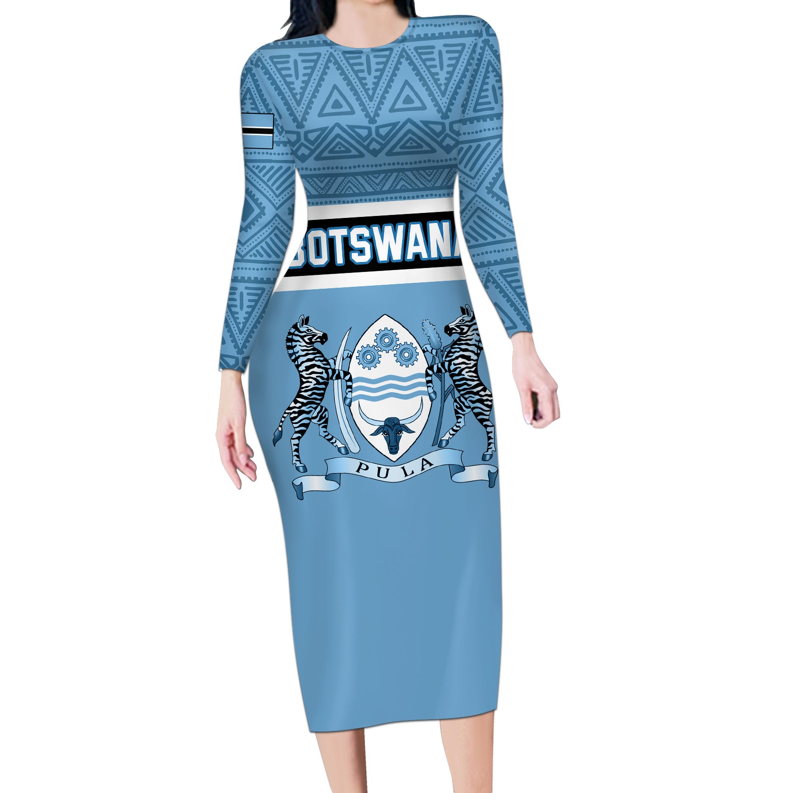 botswana-long-sleeve-bodycon-dress-tswana-pula-african-pattern