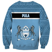 Blue crewneck sweatshirt with tribal geometric pattern and PULA front print