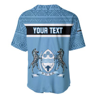 Blue baseball jersey with geometric yoke, button front, zebra crest and 'YOUR TEXT' band