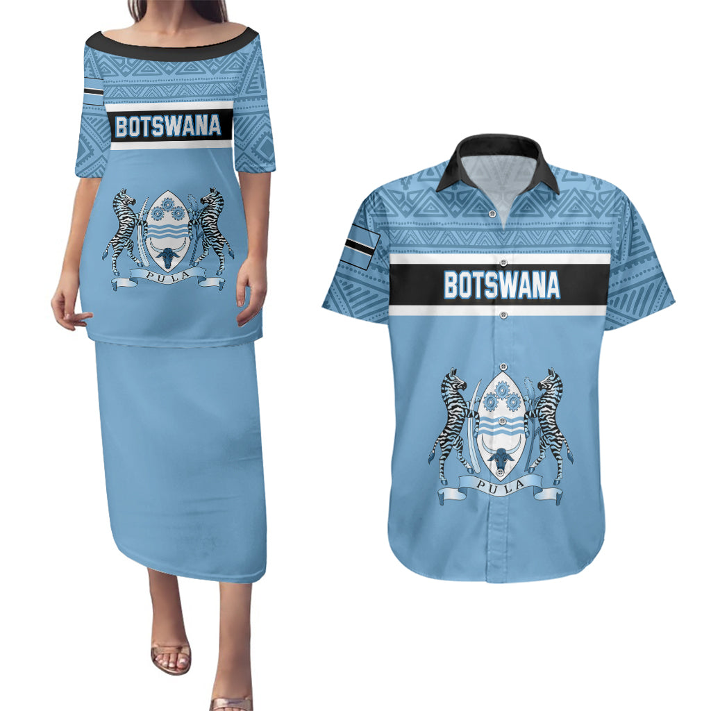 Personalised Botswana Couples Matching Puletasi Dress and Hawaiian Shirt Tswana Pula African Pattern - Wonder Print Shop