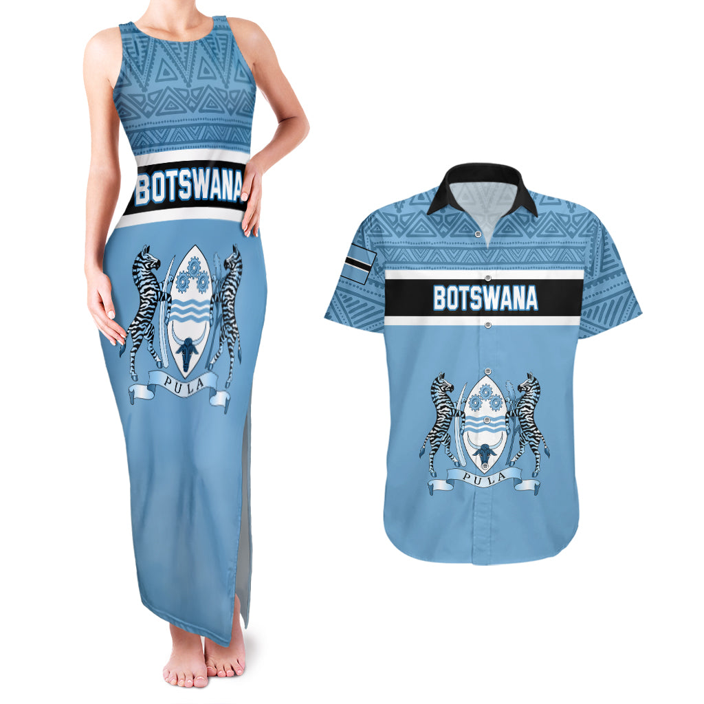 Personalised Botswana Couples Matching Tank Maxi Dress and Hawaiian Shirt Tswana Pula African Pattern - Wonder Print Shop