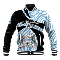 Unisex baseball jacket with black and blue zebra pattern, ribbed collar, front crest