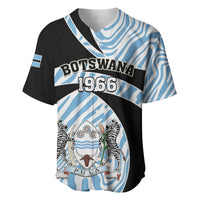 Black and blue baseball jersey with Botswana 1966 print and zebra pattern front