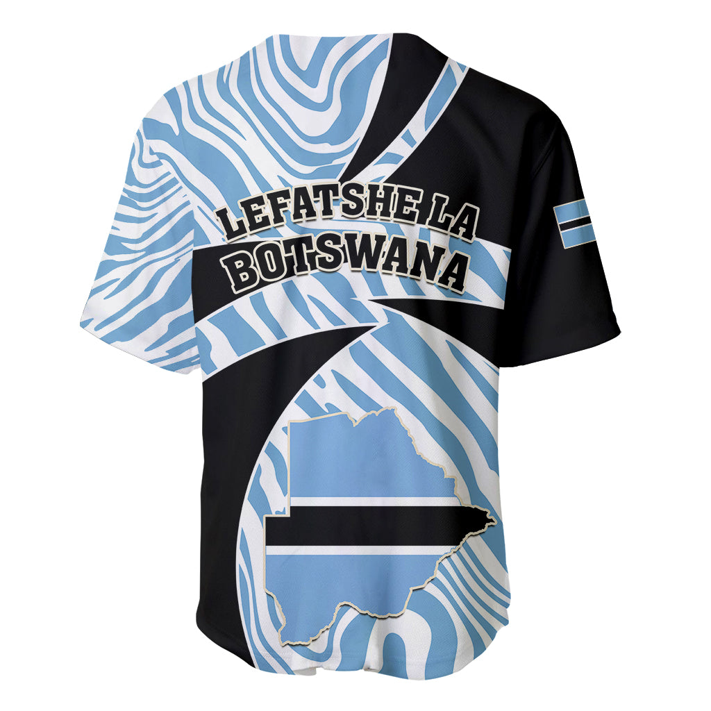 Blue-and-black baseball jersey with Botswana and LefaTsheLa text, zebra pattern