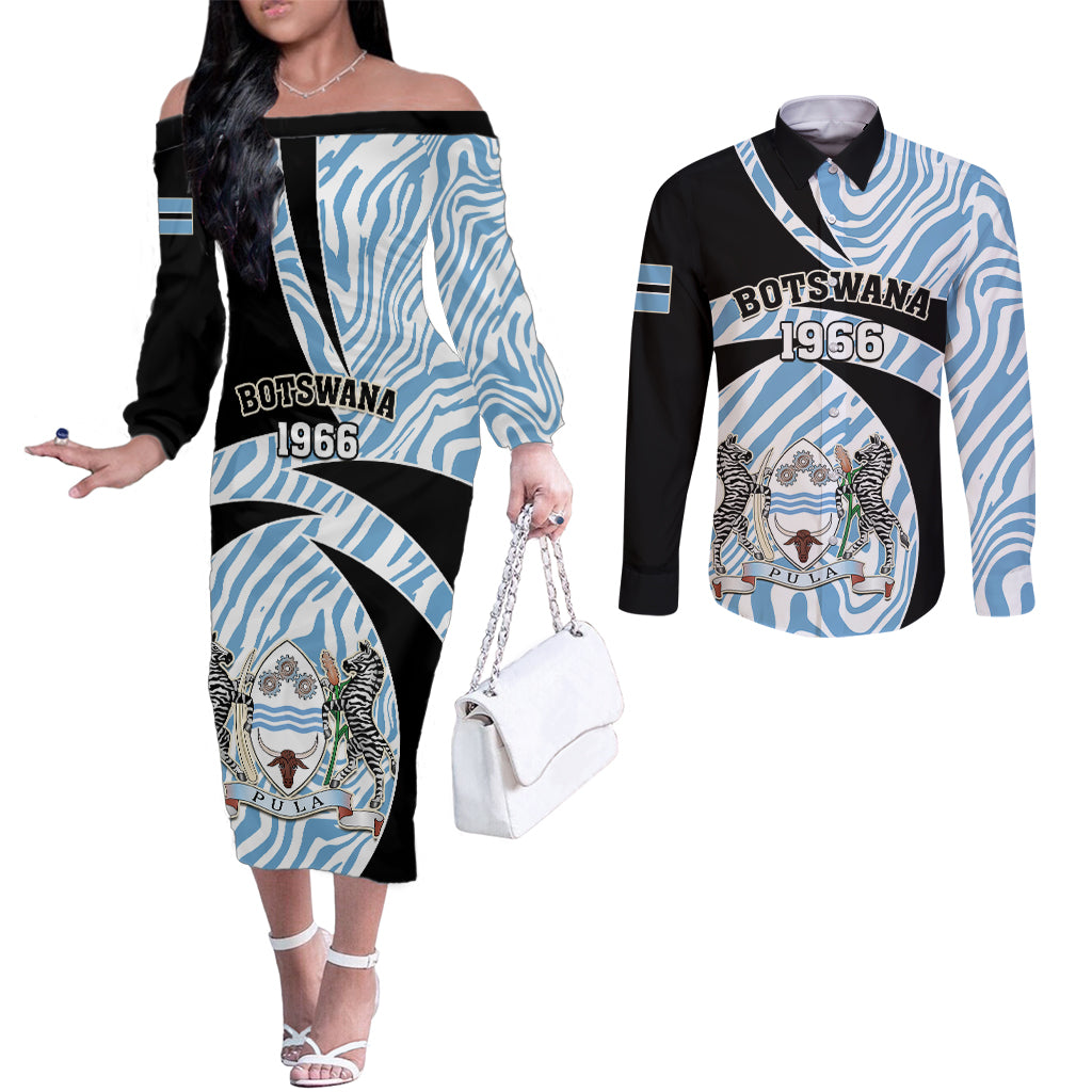 botswana-independence-day-couples-matching-off-the-shoulder-long-sleeve-dress-and-long-sleeve-button-shirts-lefatshe-la-botswana-zebra-pattern