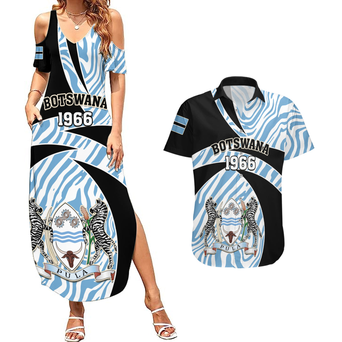 Botswana Independence Day Couples Matching Summer Maxi Dress and Hawaiian Shirt Lefatshe la Botswana Zebra Pattern - Wonder Print Shop