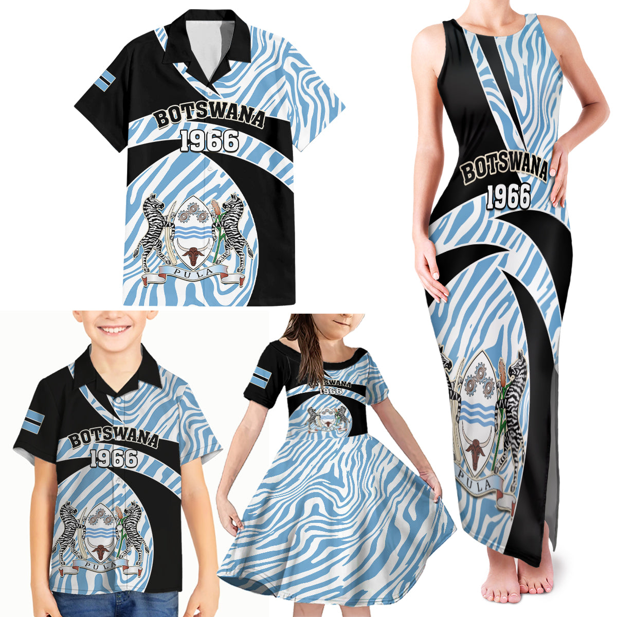 Botswana Independence Day Family Matching Tank Maxi Dress and Hawaiian Shirt Lefatshe la Botswana Zebra Pattern - Wonder Print Shop