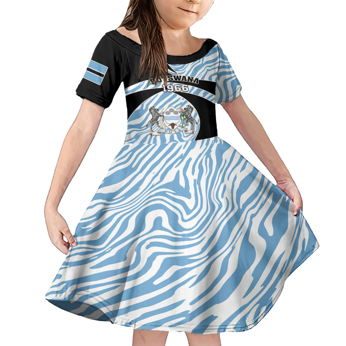 botswana-independence-day-kid-short-sleeve-dress-lefatshe-la-botswana-zebra-pattern