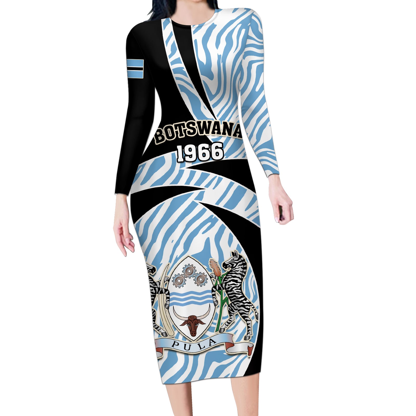 botswana-independence-day-long-sleeve-bodycon-dress-lefatshe-la-botswana-zebra-pattern