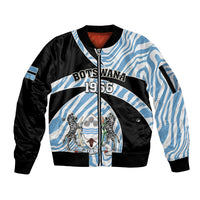 Unisex blue and black bomber jacket with front zip and zebra graphic, ribbed cuffs