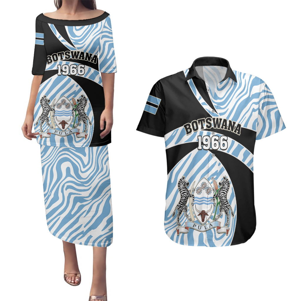 Personalised Botswana Independence Day Couples Matching Puletasi Dress and Hawaiian Shirt Lefatshe la Botswana Zebra Pattern - Wonder Print Shop