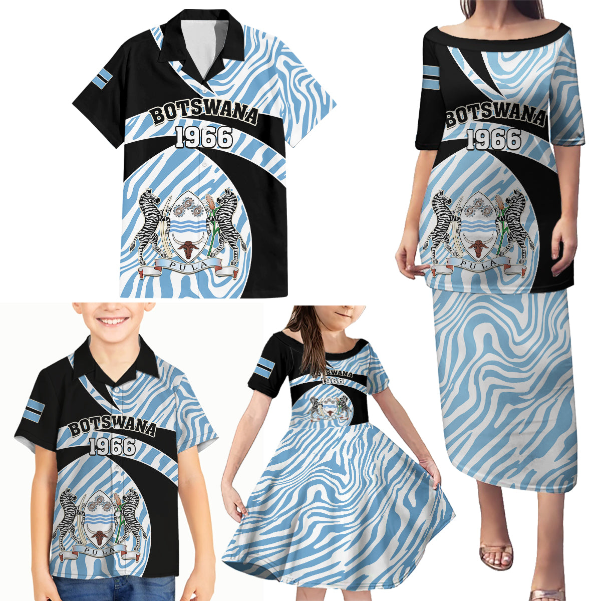 Personalised Botswana Independence Day Family Matching Puletasi Dress and Hawaiian Shirt Lefatshe la Botswana Zebra Pattern - Wonder Print Shop