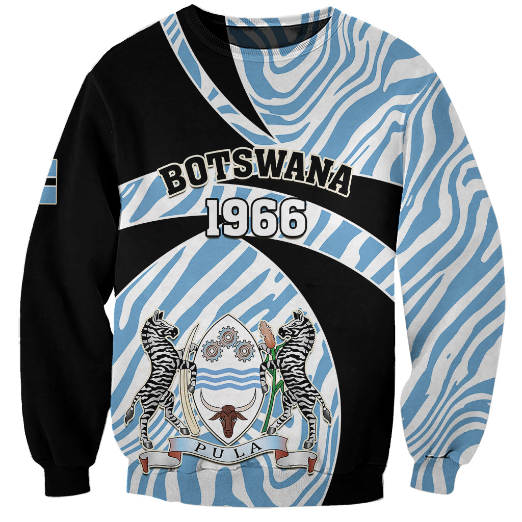 Botswana Independence Day sweatshirt, black/blue zebra print, BOTSWANA 1966 PULA graphic