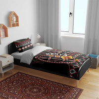 Black duvet with Kenya shield graphic and geometric border; two matching pillows