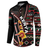 Black long-sleeve button sweatshirt with large floral and tribal print