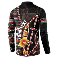 Black long-sleeve button sweatshirt showing back graphic with floral accents