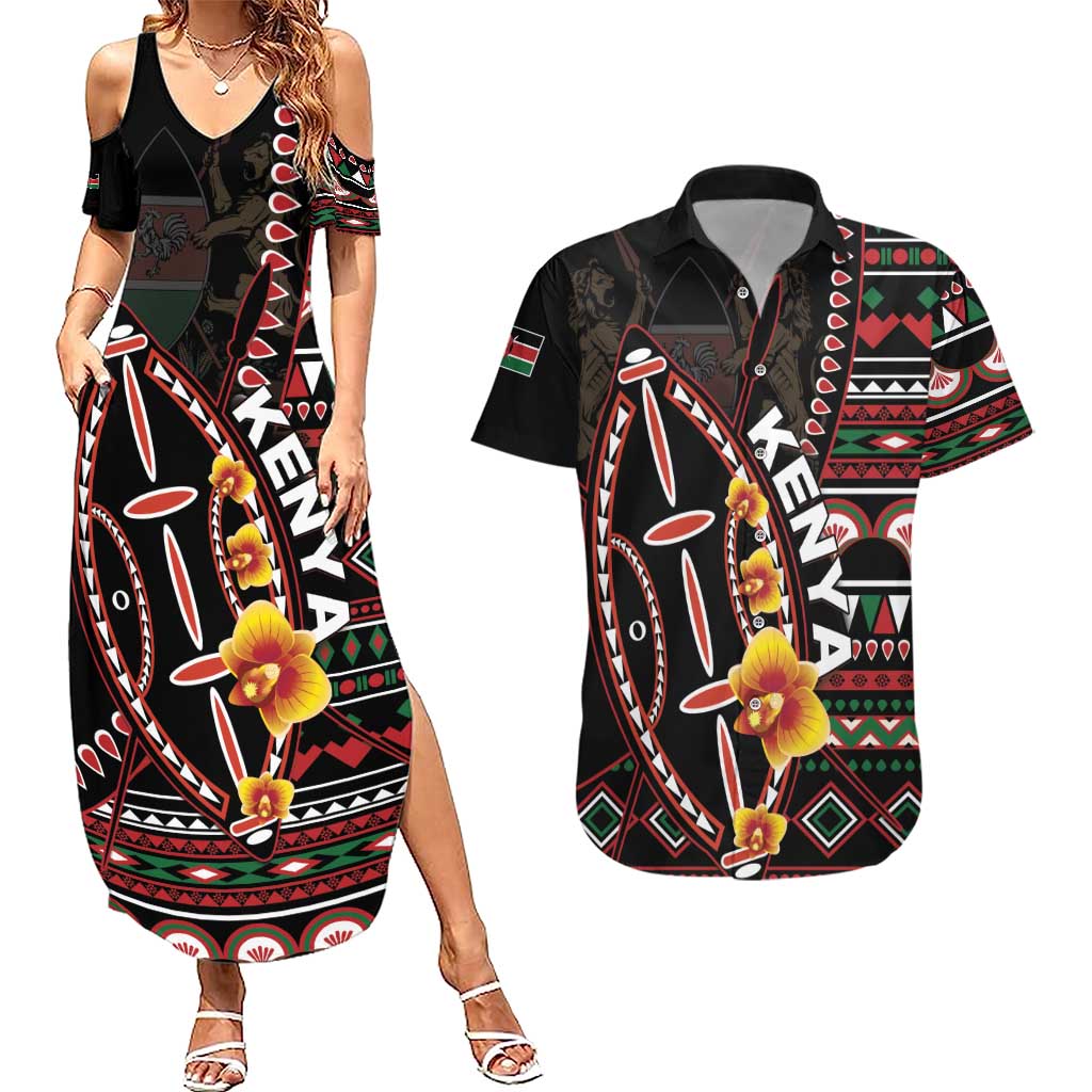 Personalized Kenya Couples Matching Summer Maxi Dress and Hawaiian Shirt Jamhuri ya Kenya Shield