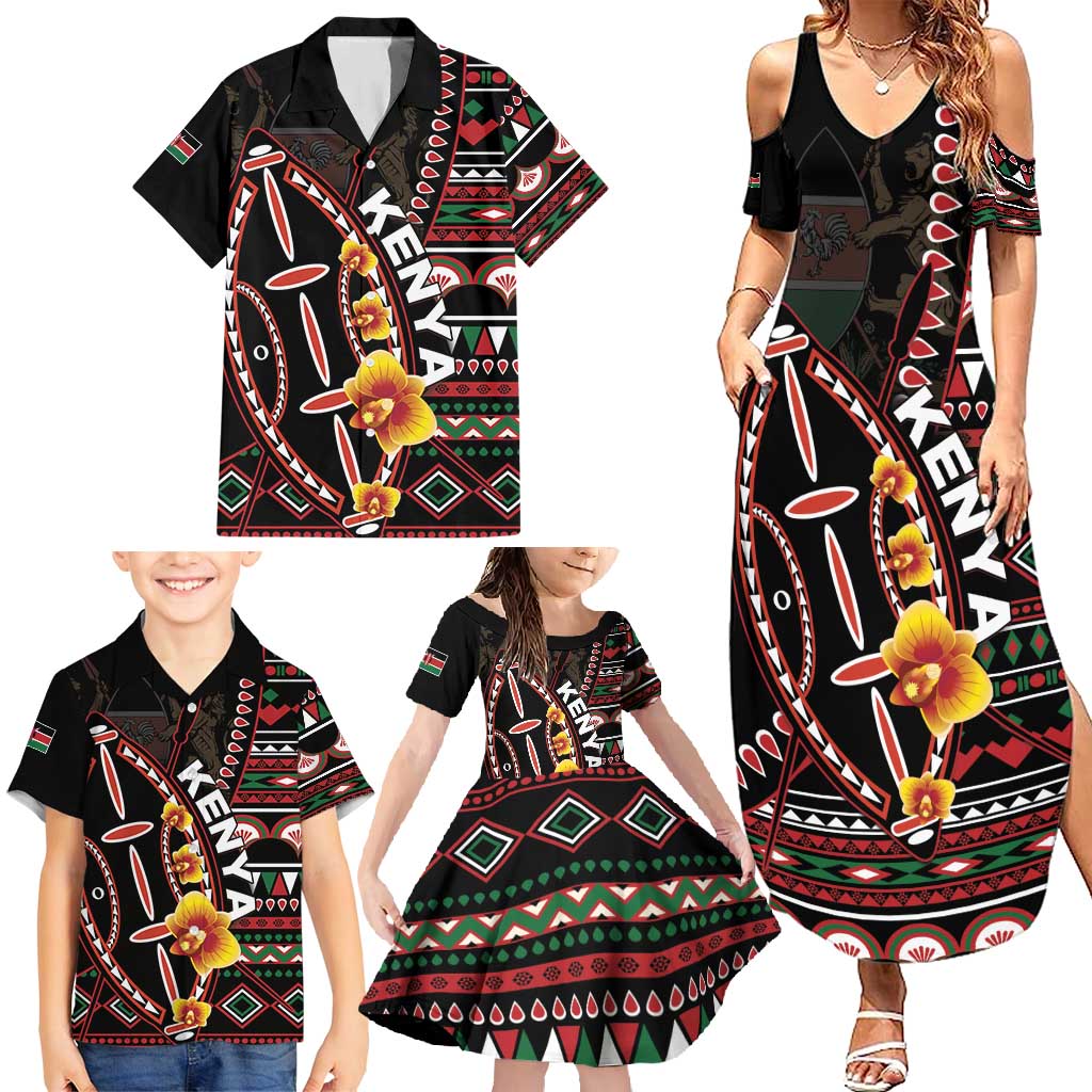 Personalized Kenya Family Matching Summer Maxi Dress and Hawaiian Shirt Jamhuri ya Kenya Shield