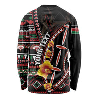 Unisex black long-sleeve shirt with back butterfly-and-flower print and bold text