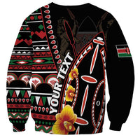 Unisex black sweatshirt with Kenya shield graphic, tribal patterns, and yellow flowers